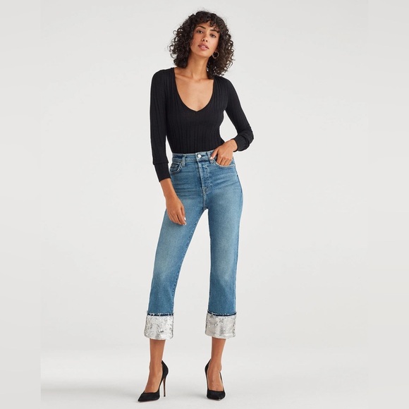 7 For All Mankind Luxe Vintage Sequin Boyfriend Jeans Muse medium wash size 27 - Picture 1 of 12